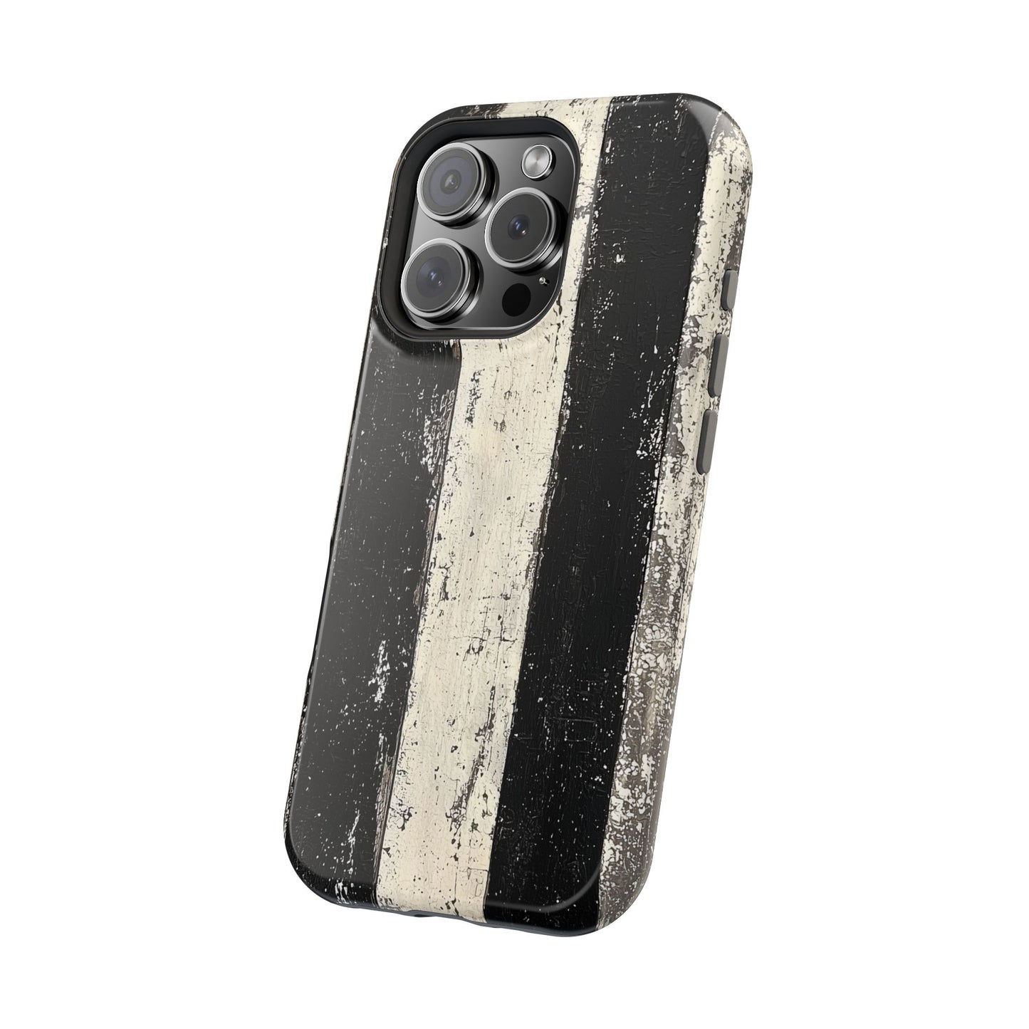 Vintage Vertical Stripe MagSafe iPhone Case - Black & White Grunge Design