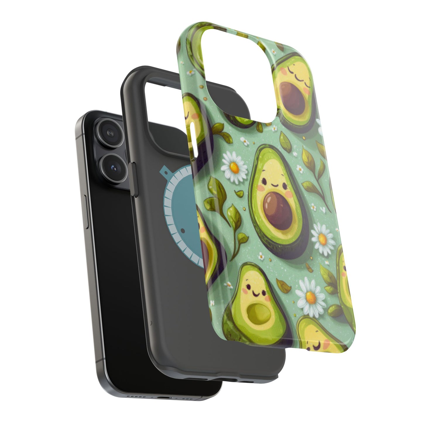 Cute Avocado MagSafe iPhone Case – Adorable Kawaii Avocados with Daisies, Shock-Resistant