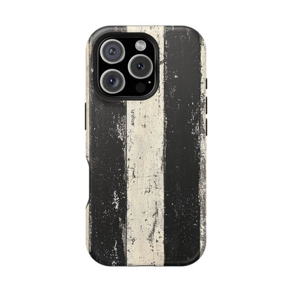 Vintage Vertical Stripe MagSafe iPhone Case - Black & White Grunge Design