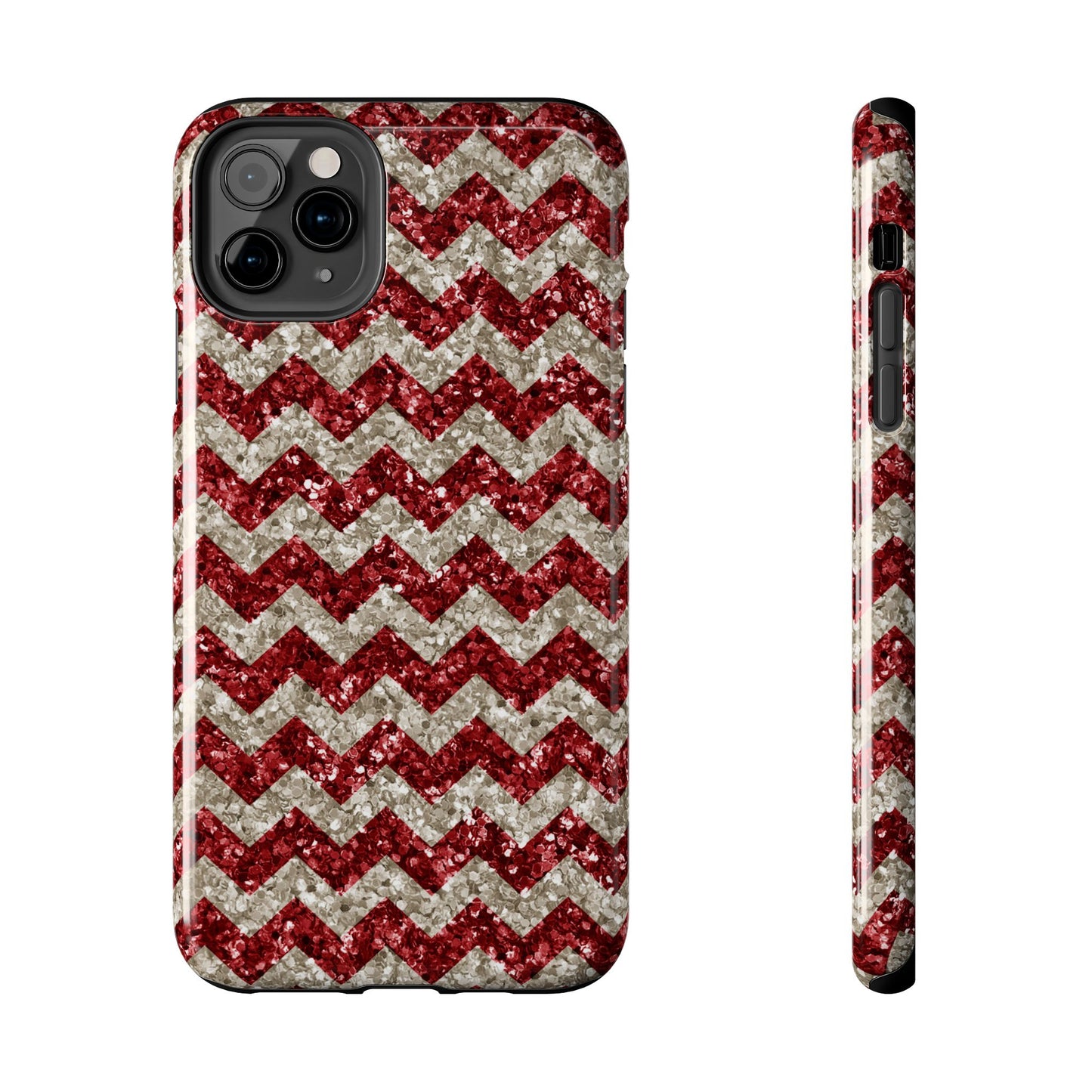 Sparkling Red & White Chevron – Glitter Illusion iPhone Case