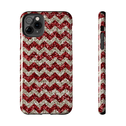 Sparkling Red & White Chevron – Glitter Illusion iPhone Case