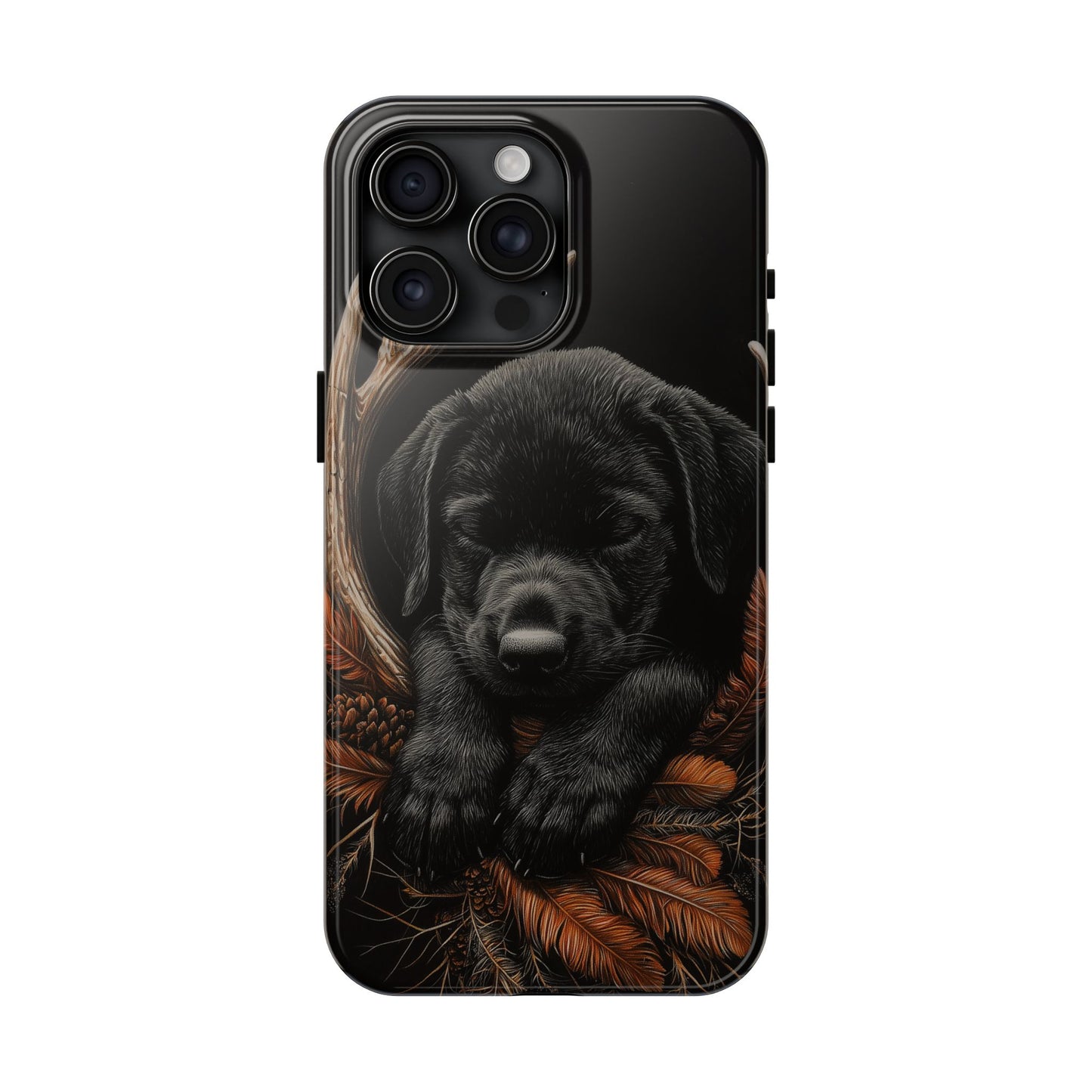 Charming Black Labrador Puppy on Feathers iPhone Case