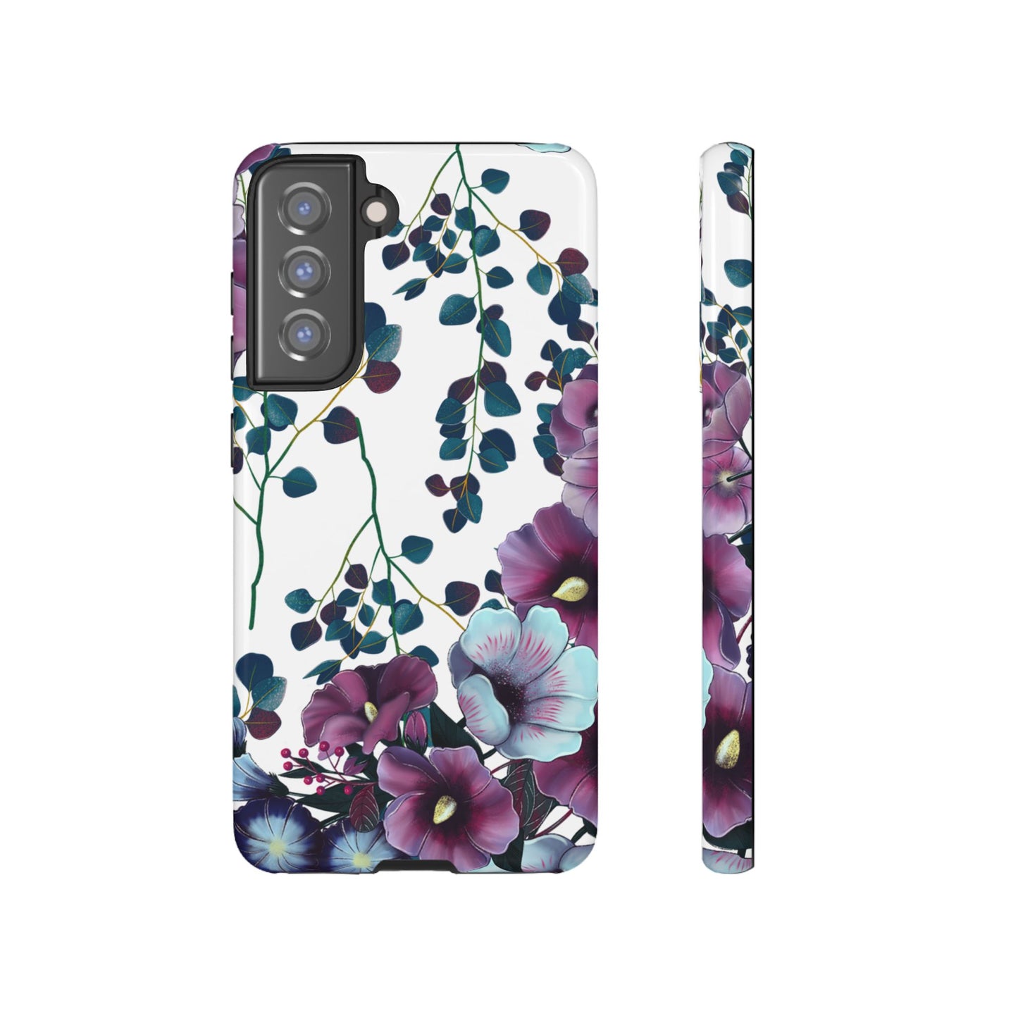 Moody Purple & Teal Floral Samsung Galaxy Series Case – Elegant Botanical Design