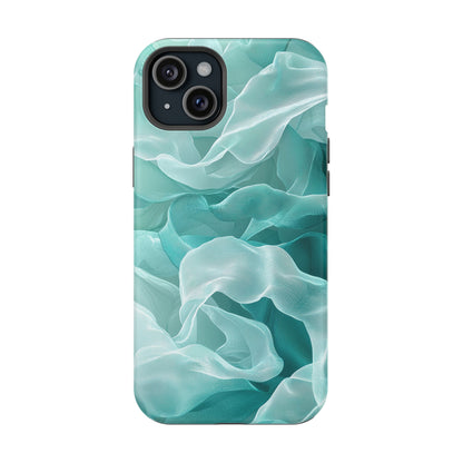 Elegant Flowing Teal Fabric MagSafe iPhone Case – Soft Waves Design