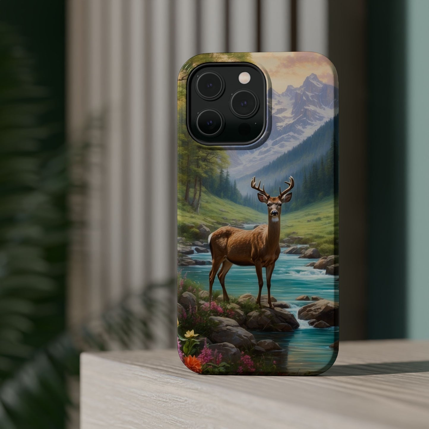 Alpine Serenity – Stag in Mountain Bliss MagSafe iPhone Cases