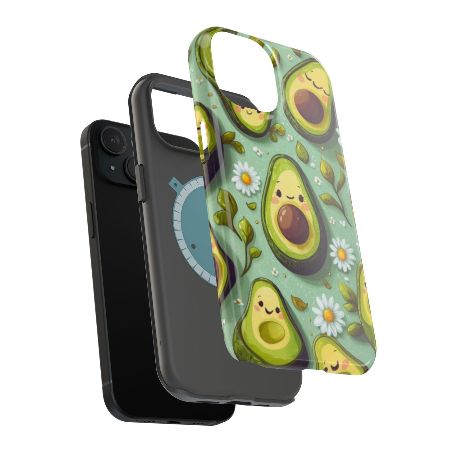 Cute Avocado MagSafe iPhone Case – Adorable Kawaii Avocados with Daisies, Shock-Resistant