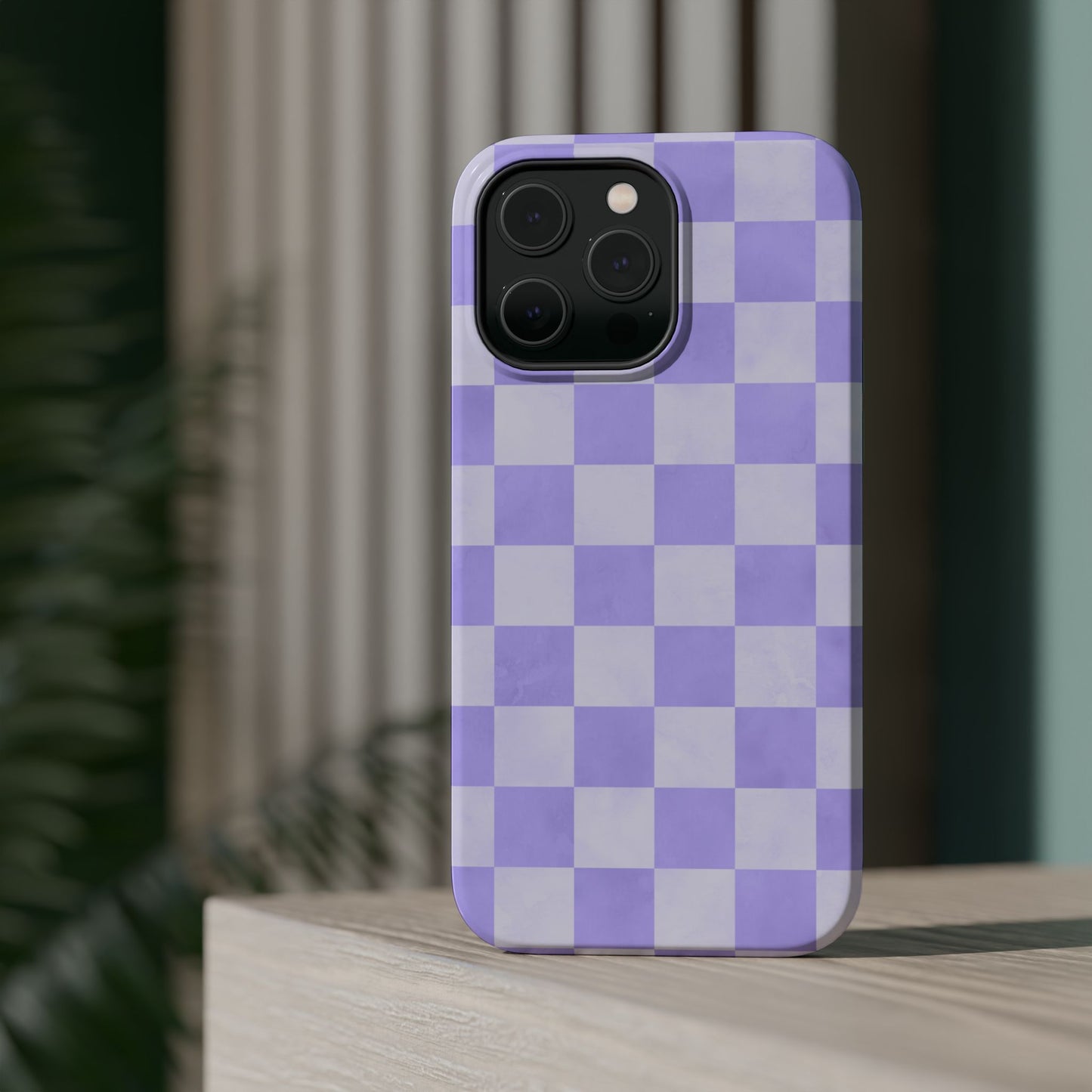 Lavender Checkerboard MagSafe iPhone Case – Shockproof, Smooth Matte Finish, Dual-Layer Design