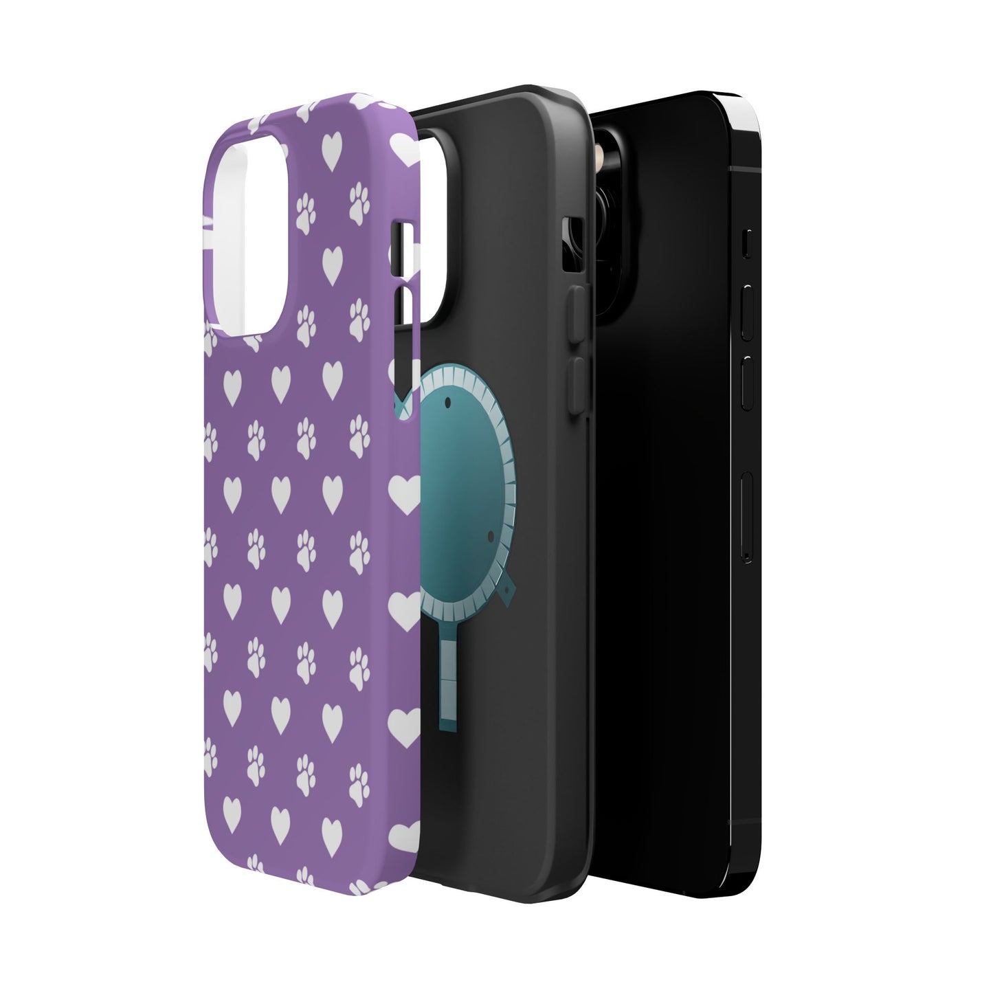 Lavender Paw Prints & Hearts Design - Adorable Pet Lover MagSafe iPhone Case