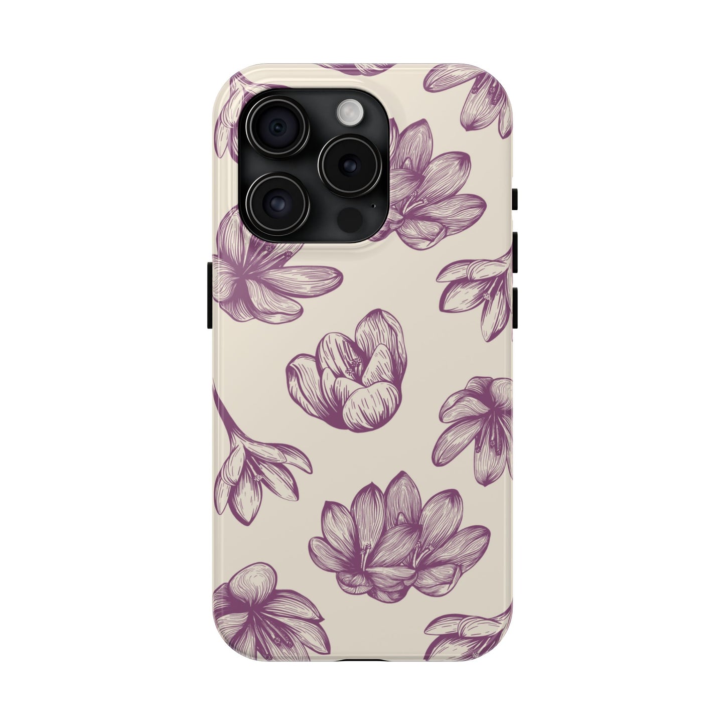 Vintage Botanical Floral Tough iPhone Case – Hand - Drawn Purple Flowers, Shockproof Design - BOGO Cases