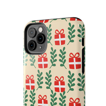 iPhone Case: Holiday Cheer – Red Gifts & Green Leaves