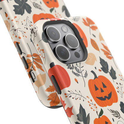 Spooky Pumpkin & Skeleton MagSafe iPhone Case – Halloween Jack-O'-Lantern Design