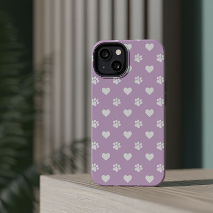 Purple Hearts & Paw Prints - Cute Pet Lover MagSafe iPhone Case