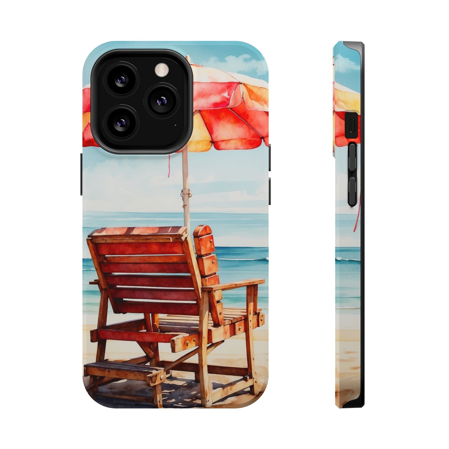 Beachfront Sunset Lounge MagSafe iPhone Case – Vibrant Watercolor Design