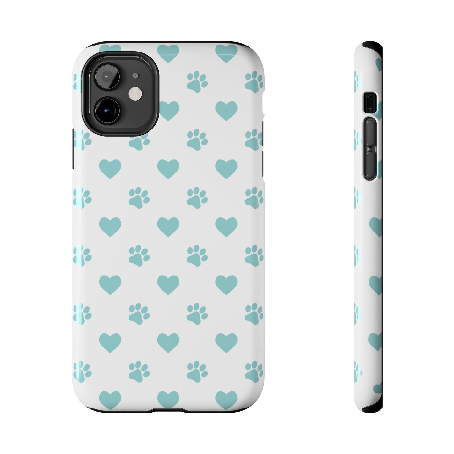 Mint Green Paw Print & Heart iPhone Case – Stylish Pet Lover’s Essential