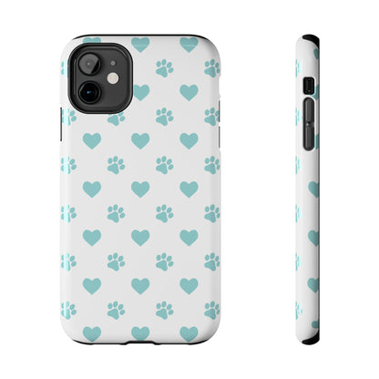 Mint Green Paw Print & Heart iPhone Case – Stylish Pet Lover’s Essential