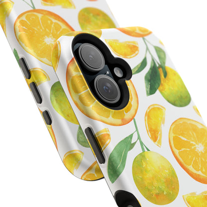 Sunny Citrus Grove Tough MagSafe iPhone Case – Watercolor Orange Design, Dual-Layer Protection