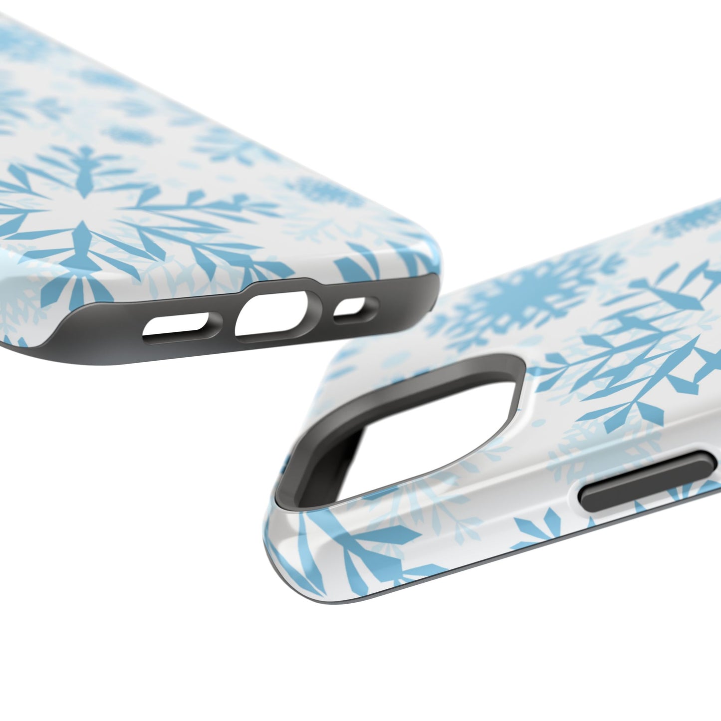 Frosty Blue Snowflakes MagSafe iPhone Case – Shockproof, Smooth Matte Finish, Dual-Layer Design