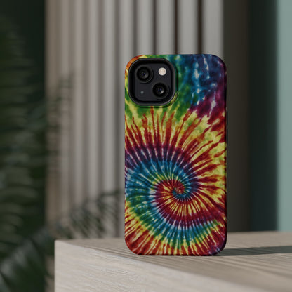 Vibrant Spiral Tie-Dye MagSafe Case – Retro Rainbow Design