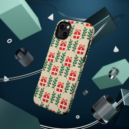 MagSafe iPhone Case: Holiday Cheer – Red Gifts & Green Leaves