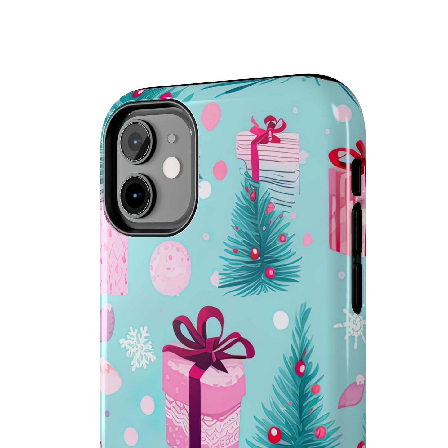 Festive Pink Christmas Gifts and Evergreen iPhone Case – Holiday Theme, Protective Cover