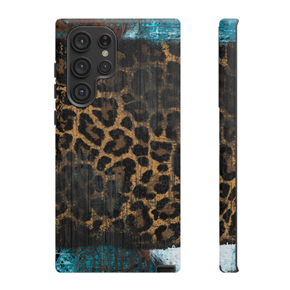 Boho Leopard and Turquoise Tough Samsung Galaxy Case – Rustic Western Design with Dual-Layer Protection