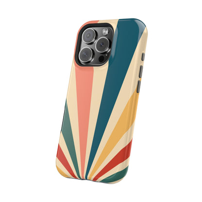 Retro Sunbeam MagSafe iPhone Case – 70s-Inspired Radiating Stripes in Coral, Teal, and Mustard