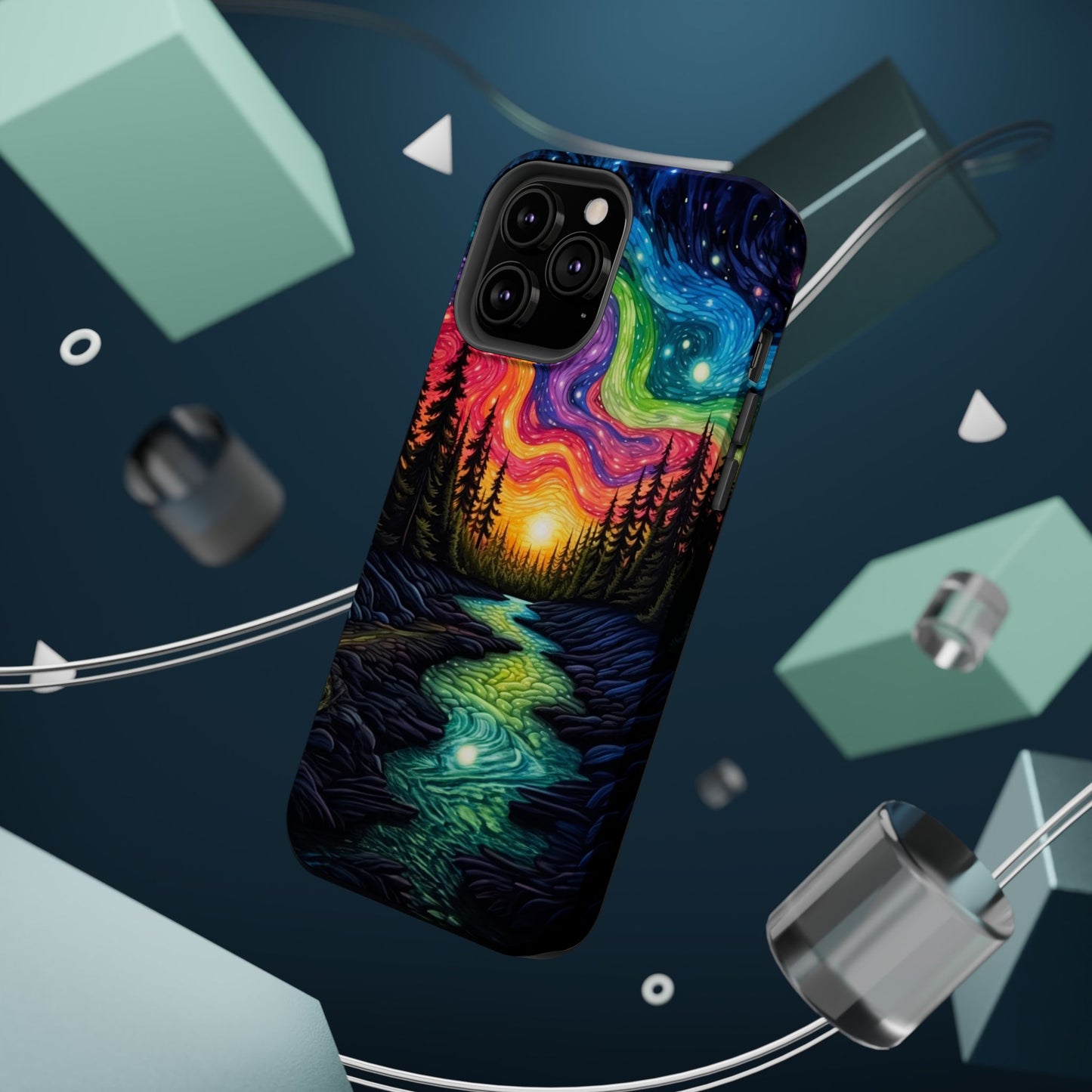 Celestial Nightscape MagSafe iPhone Case – Vibrant River and Starry Sky Design