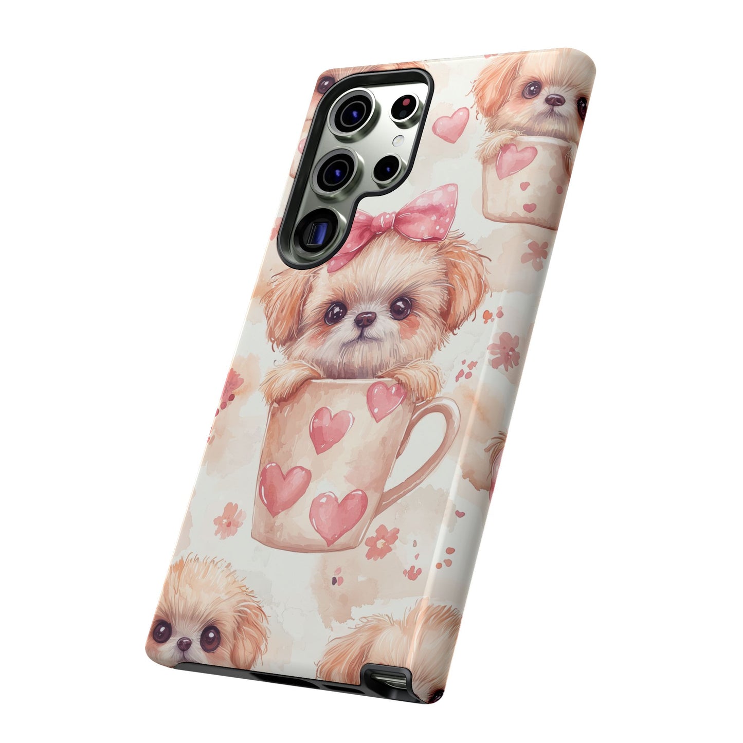 Adorable Puppy in Teacup Samsung Galaxy Case – Tough, Dual-Layer Protection with Cute Pink Bow Design