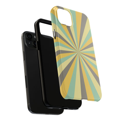 Vintage Sunburst Rays iPhone Case – Bold 70s-Inspired Burst in Yellow, Mint, and Gray