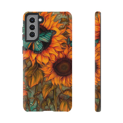 Vintage Blue Butterfly & Sunflower Art – Samsung Galaxy Case