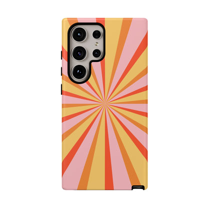 Bold Retro Sunburst Samsung Galaxy Case – Vibrant 70s-Inspired Rays in Orange, Pink, and Yellow