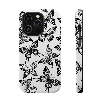 Monochrome Butterfly Pattern Tough MagSafe Case – Dual-Layer Protection with Matte Finish