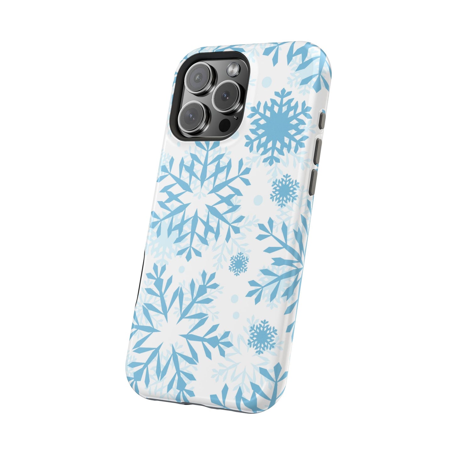 Frosty Blue Snowflakes MagSafe iPhone Case – Shockproof, Smooth Matte Finish, Dual-Layer Design