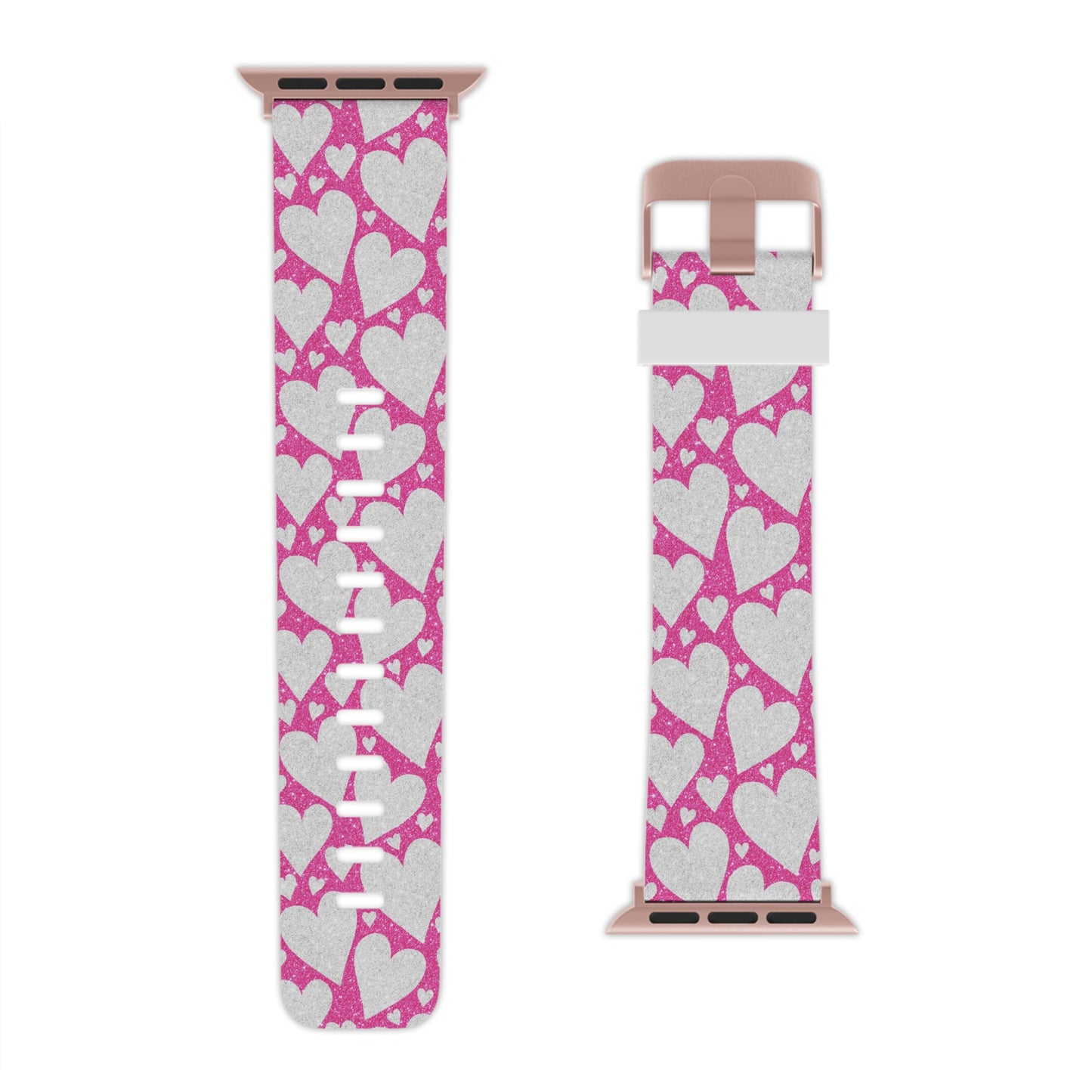 Pink and Silver Glitter Heart Pattern Apple Watch Band