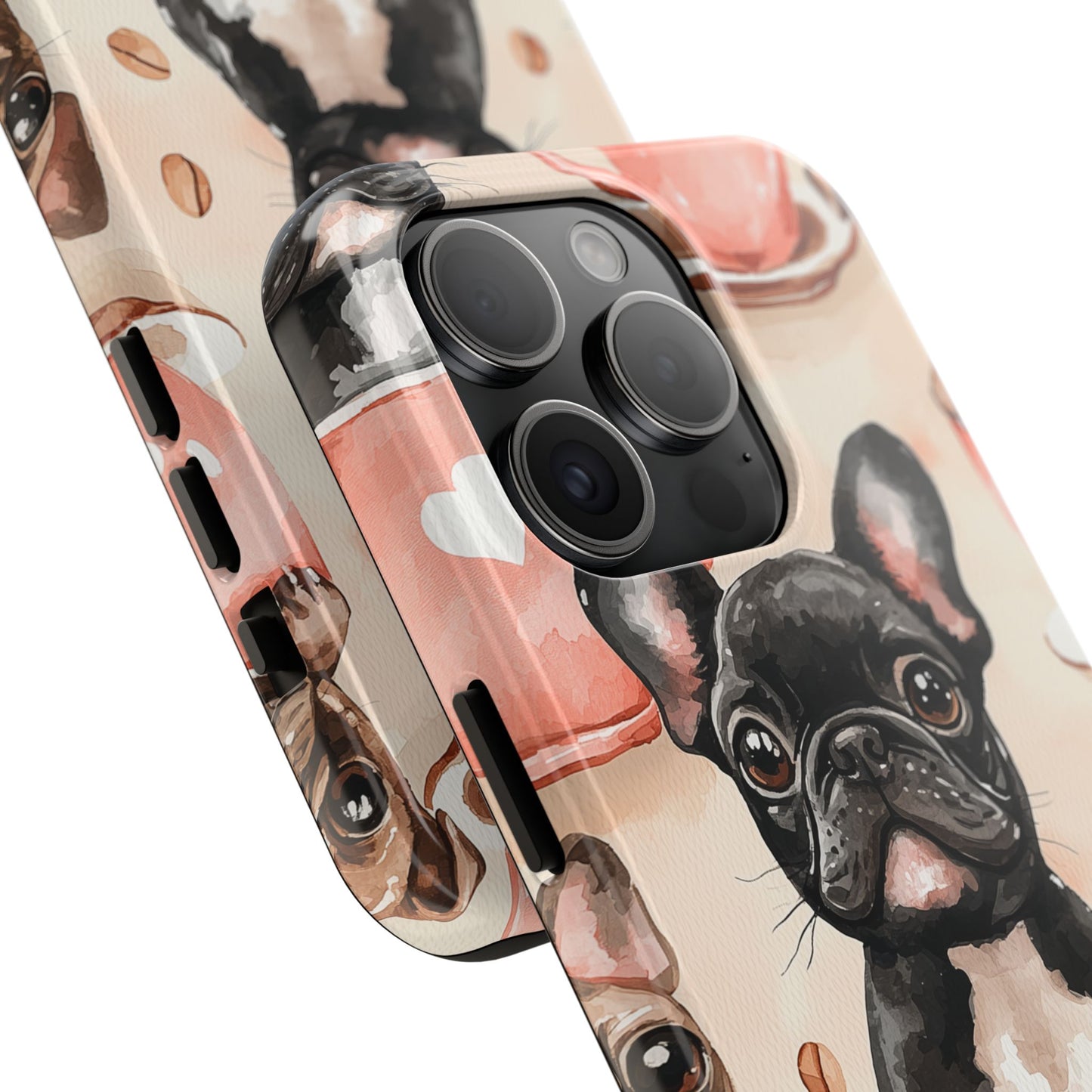 French Bulldogs in Coffee Cup iPhone Case – Cute Dog Art, Shockproof & Slim Design - BOGO Cases