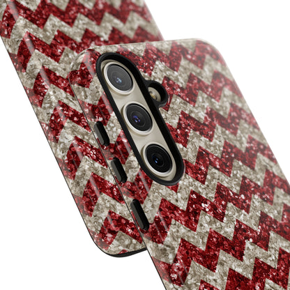 Sparkling Red & White Chevron – Glitter Illusion MagSafe iPhone Case