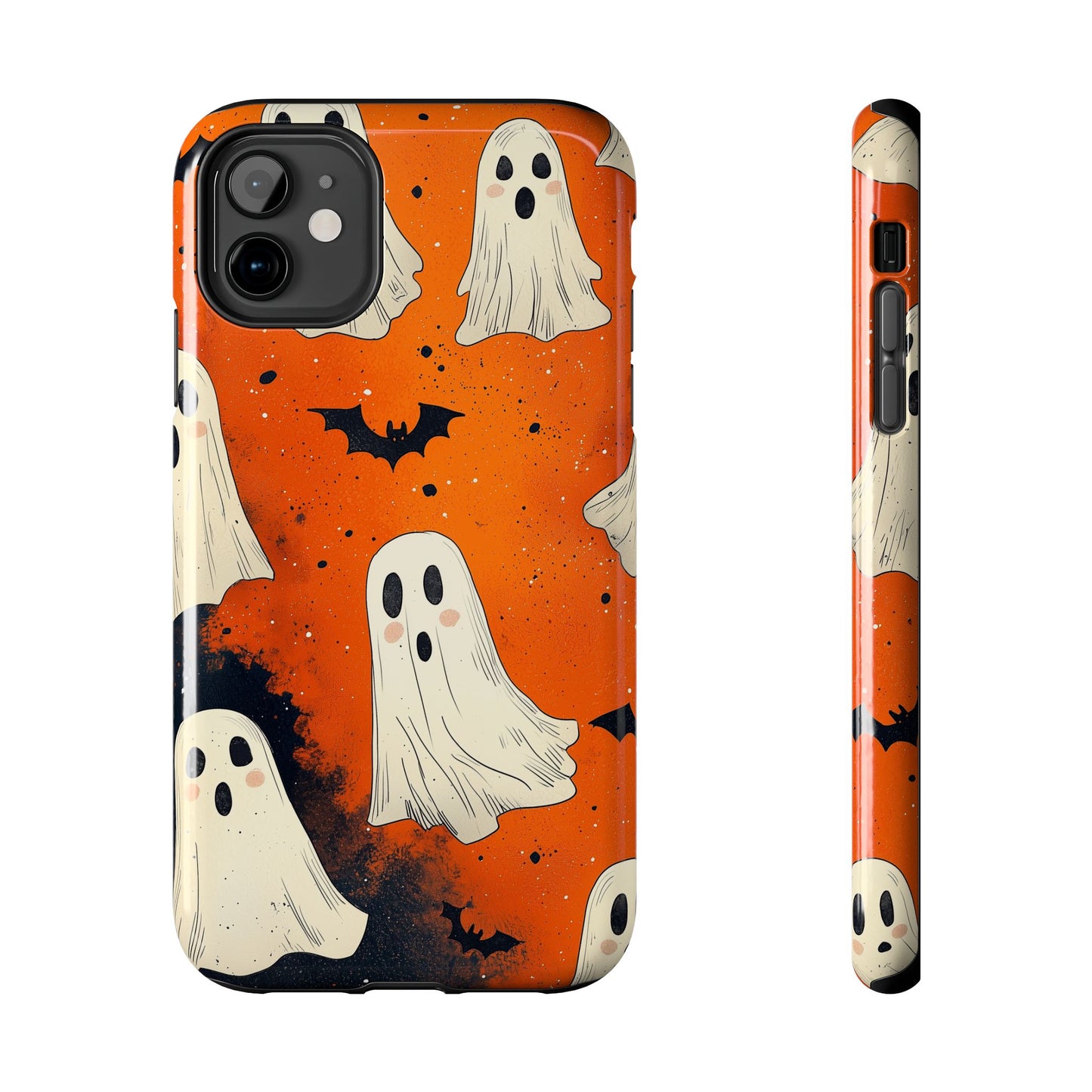 Spooky Ghosts & Bats iPhone Case – Vibrant Orange Halloween Design