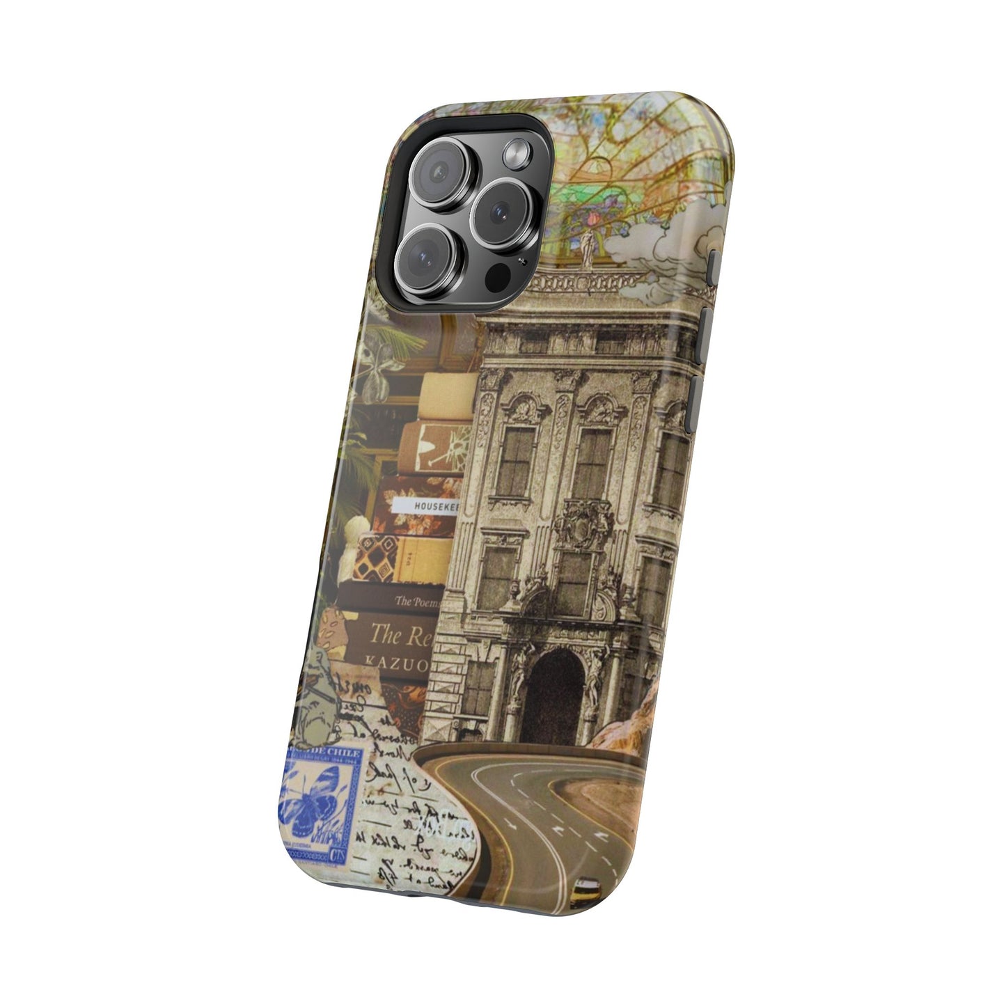 Whimsical Road Trip Collage MagSafe iPhone Case – Dual-Layer Protection with Vintage Art and Adventure Design