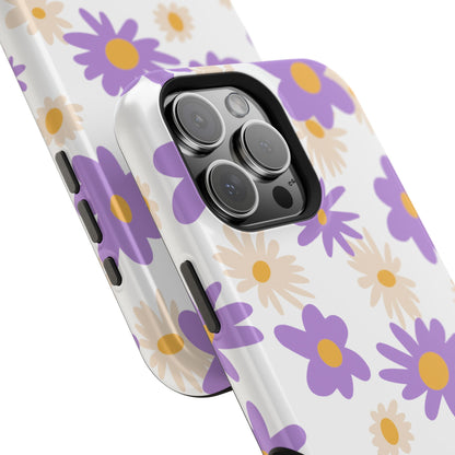 Retro Daisy Flower MagSafe iPhone Case – Pastel Purple & Cream Floral Design with Matte Finish