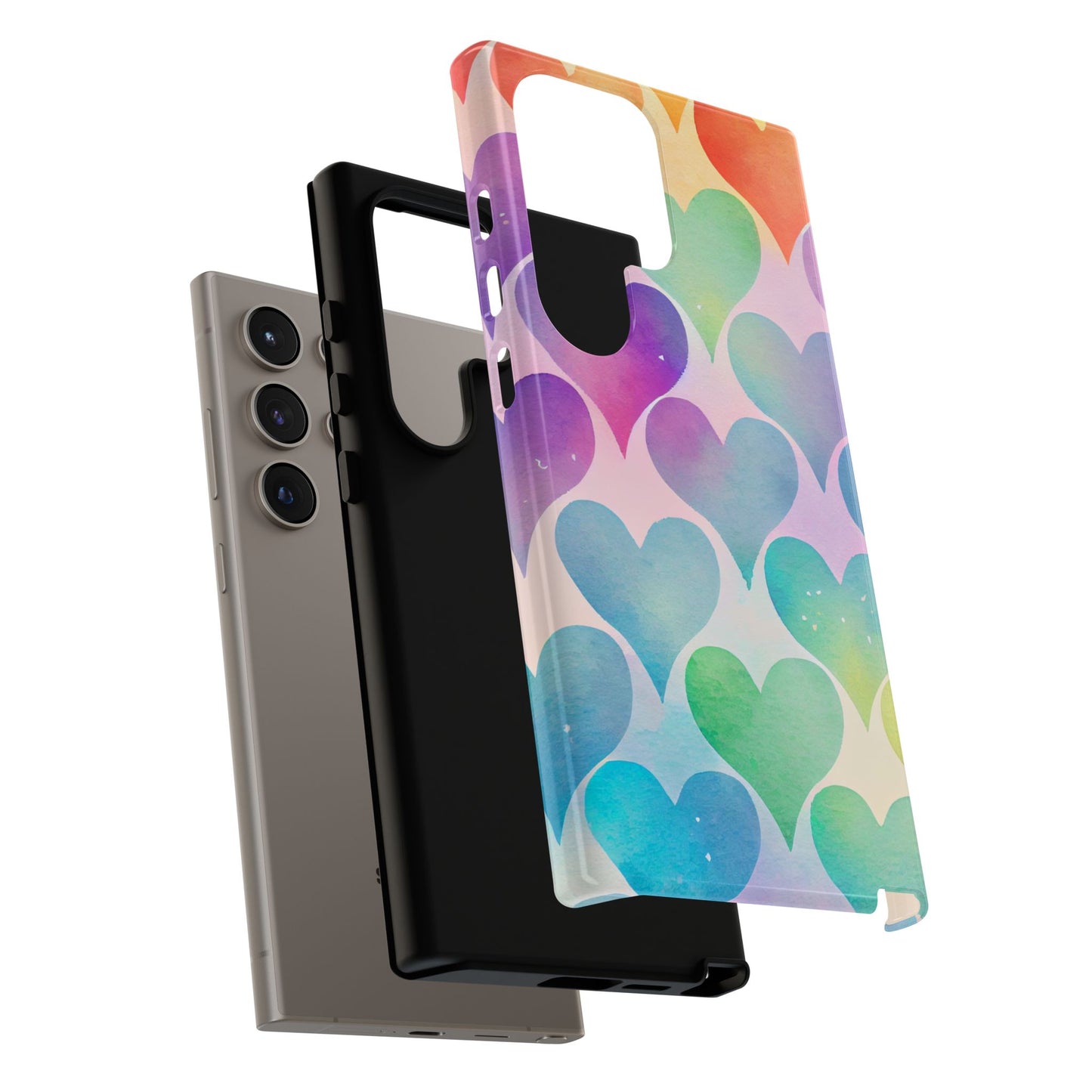 Rainbow Hearts Watercolor Samsung Galaxy Case – Slim Design, Glossy Finish