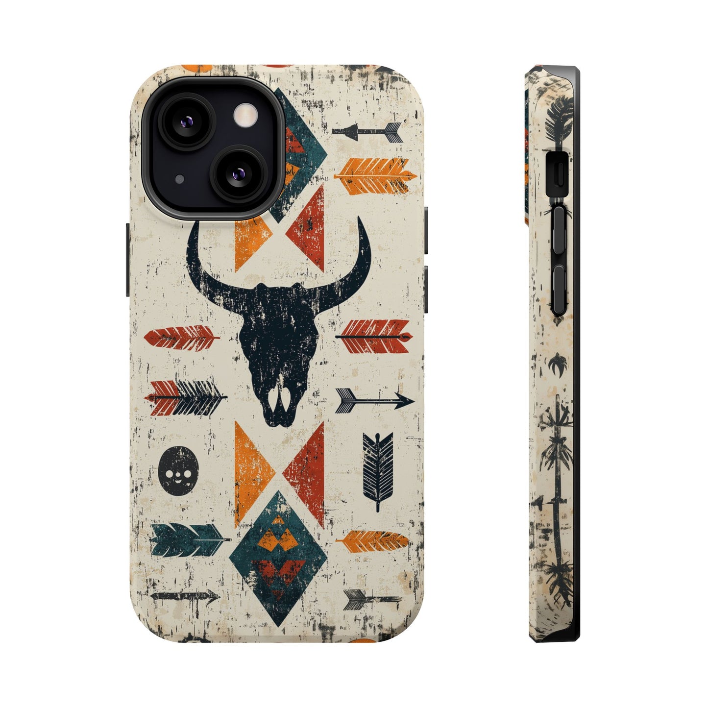 Tribal Bull Skull & Arrows Tough MagSafe iPhone Case – Rustic Western Design, Dual-Layer Protection