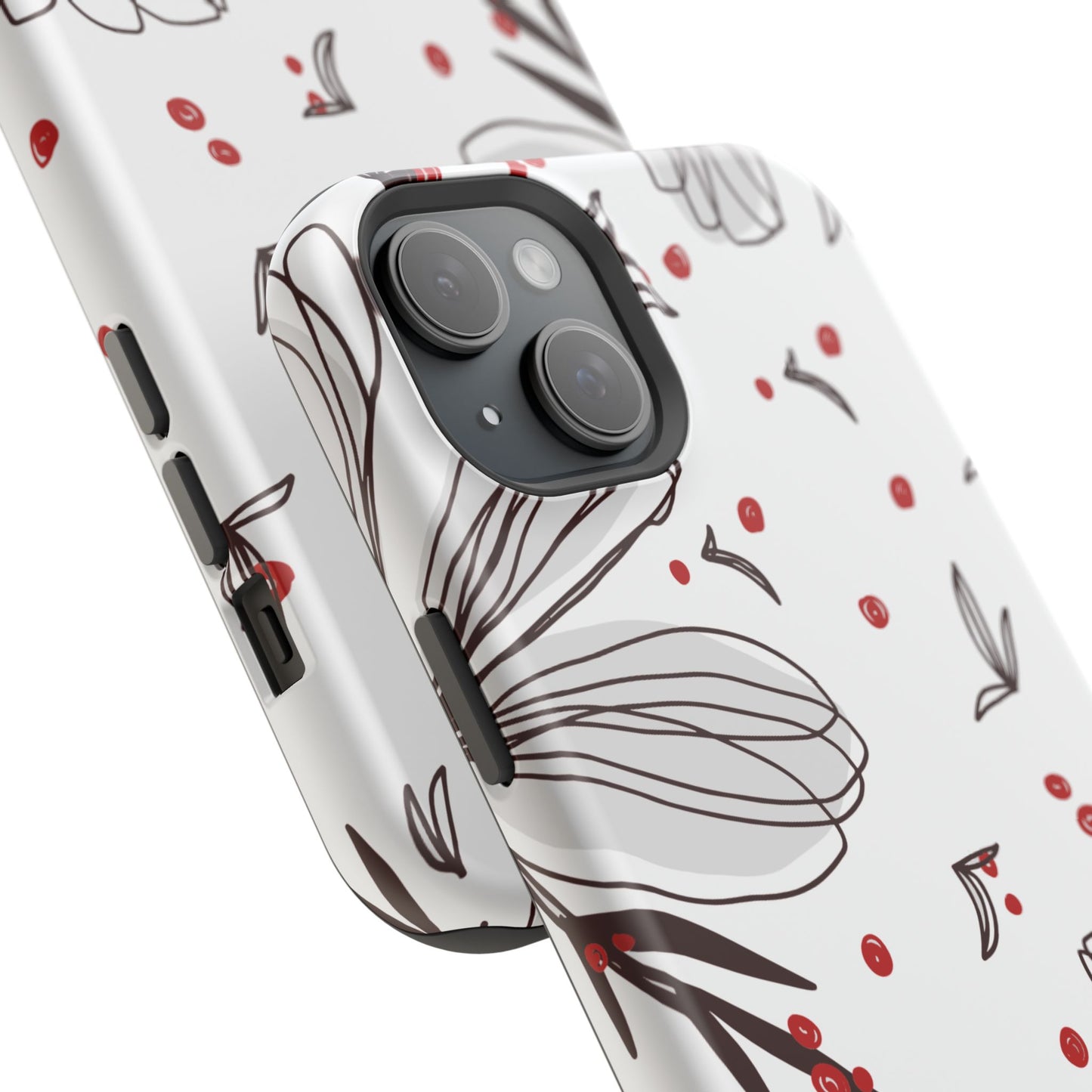 Minimalist Line Art Floral Tough MagSafe iPhone Case – Bold Red and Black Design, Shockproof Protection