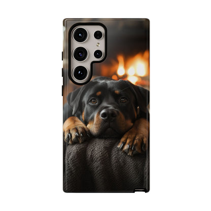 Cozy Rottweiler by the Fireplace Samsung Galaxy Case – Warm Rustic Design