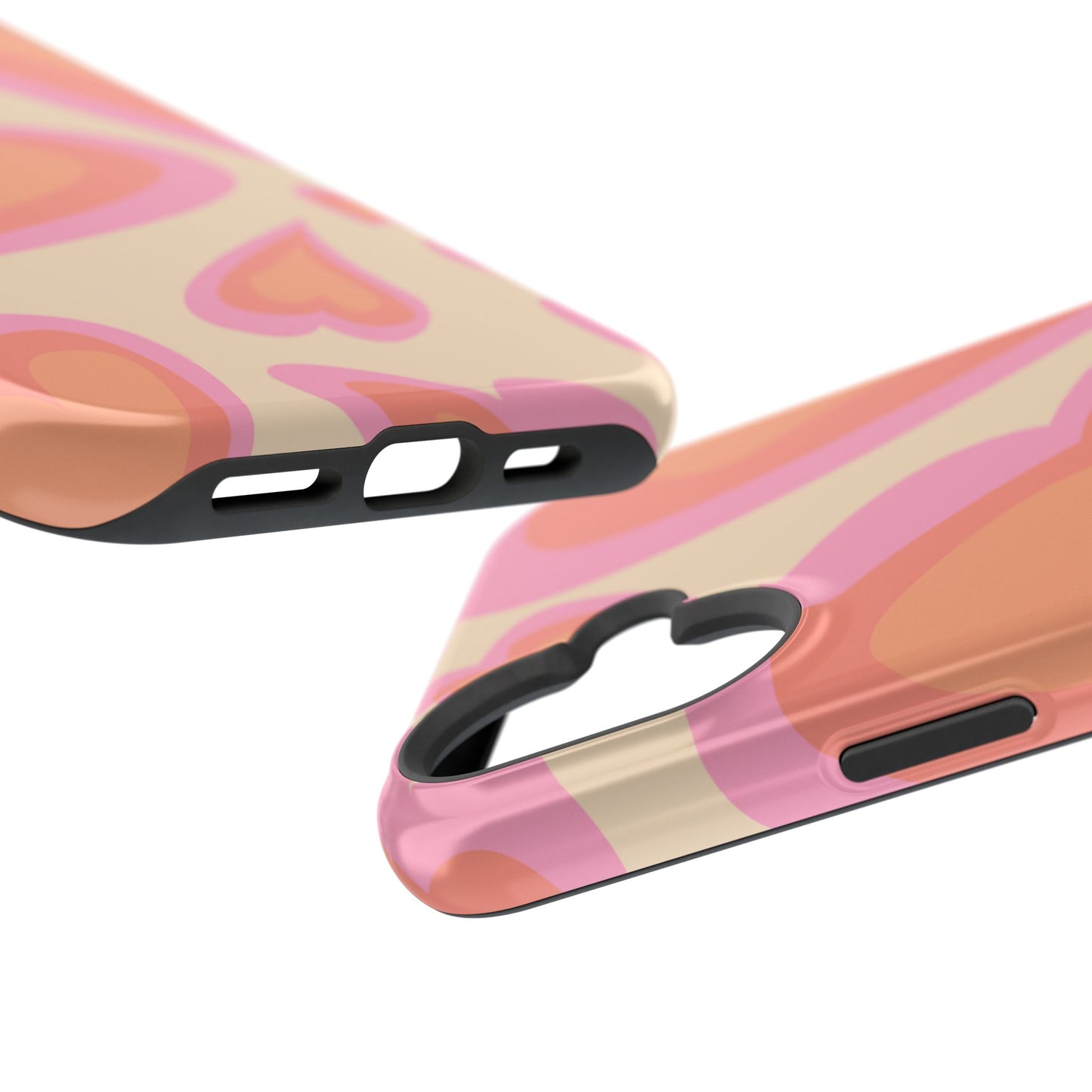 Retro Pink Hearts MagSafe iPhone Case – Shock-Resistant, Matte Finish, Dual-Layer Protection