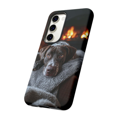 Cozy German Shorthaired Pointer Samsung Galaxy Case – Rustic Fireplace Protective Cover