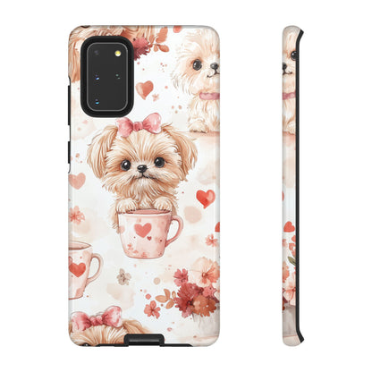 Puppies & Heart Mugs Samsung Galaxy Case – Sweet Dog & Floral Design, Shockproof & Slim