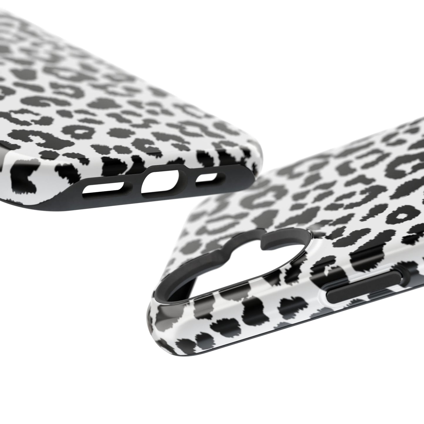 Monochrome Leopard Print Tough MagSafe iPhone Case – Classic Black and White Design with Dual-Layer Protection