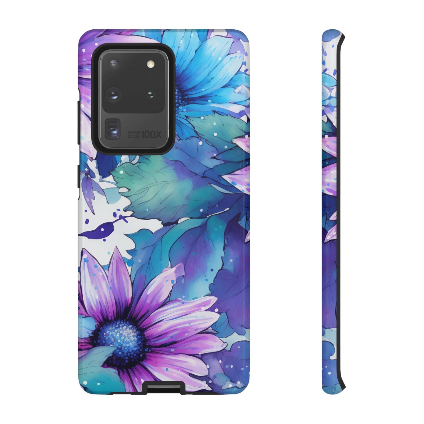 Purple & Teal Watercolor Floral Samsung Galaxy Case - Artistic Flower Design