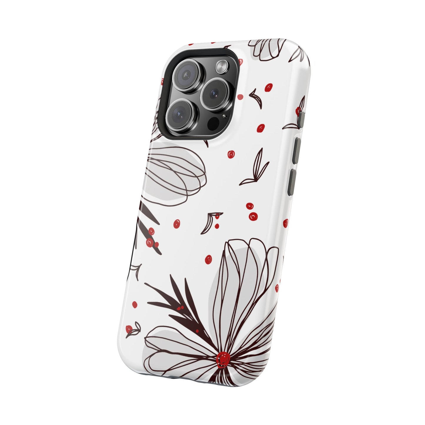 Minimalist Line Art Floral Tough MagSafe iPhone Case – Bold Red and Black Design, Shockproof Protection