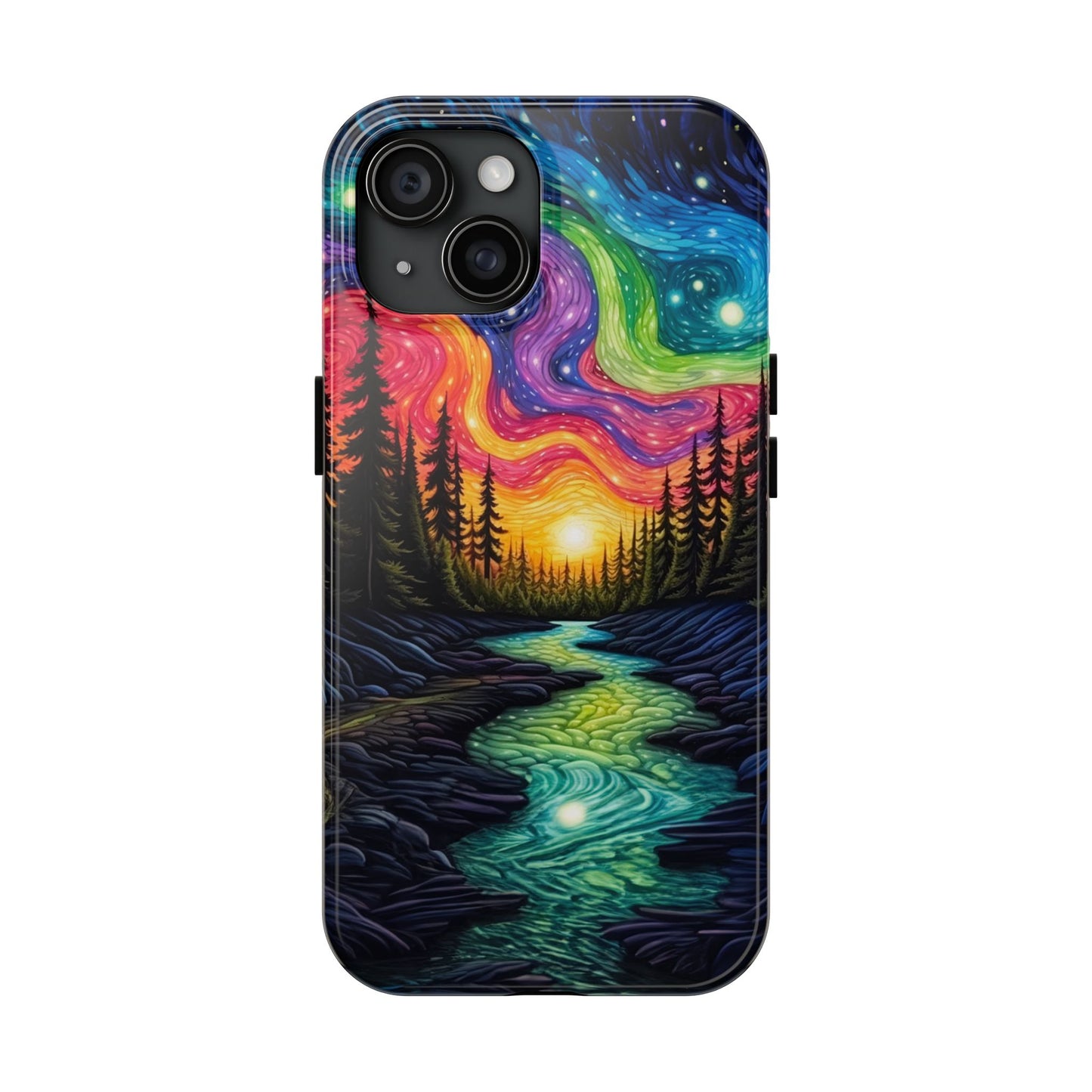 Celestial Nightscape iPhone Case – Vibrant River and Starry Sky Design